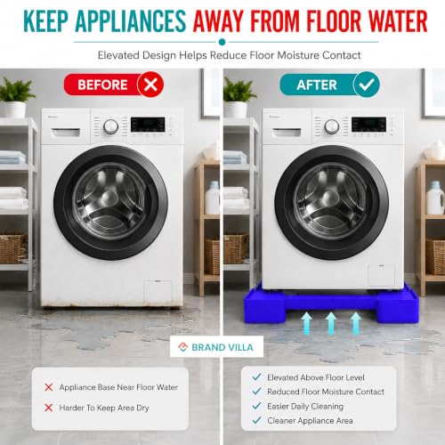 Image of BRAND VILLA Heavy Duty Washing Machine Stand for Top Load Washer & Single Door Refrigerator | Anti-Skid Plastic Base Stand | Easy to Assemble Durable Universal Appliance Stand (Blue)
