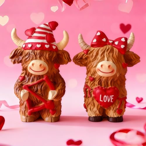 Estatuas decorativas de toro Highland para San Valentín, 2 piezas miniatura 1