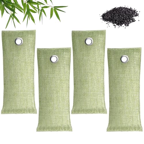 Paquete de 4 Bolsas Purificadoras de Aire de Carbón de Bambú, 75g Bolsa de Polvo de Carbón Activado, Bolsas de Carbón Activado, Desodorantes de Carbón de Bambú para Zapatos, para Coche, Cocina,Nevera