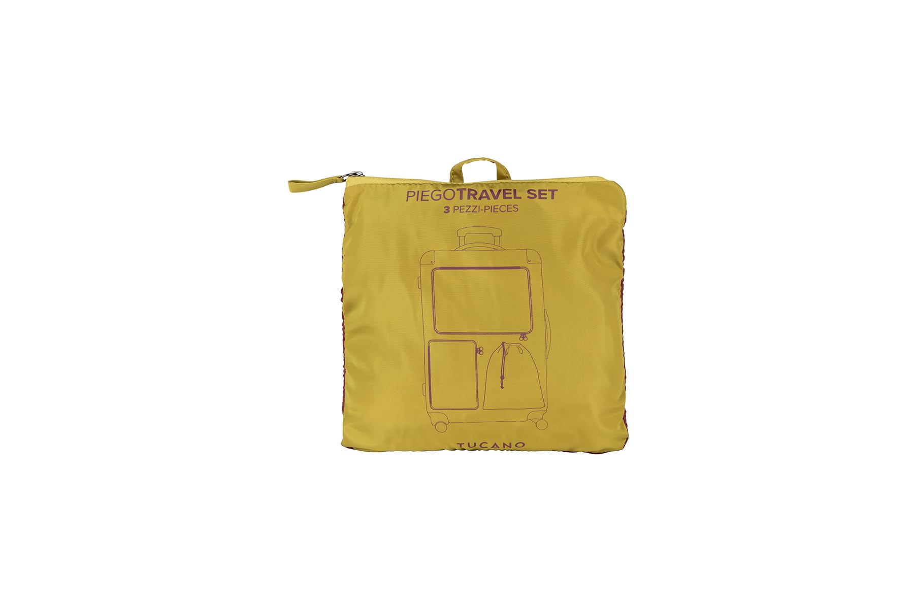 Tucano, Piego Set Organizer Valigia Salvaspazio, Set 3 Packing Cubes con Sacca Scarpe, Organizer Viaggio in Tessuto Riciclato con Doppio Scomparto, 36x26x8 cm, Bordeaux