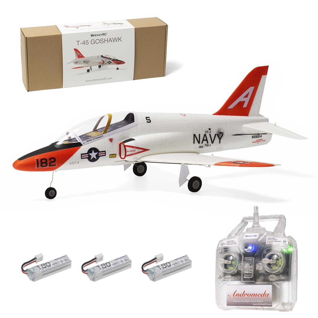 SpedUpX MinimumRC T-45 Micro EDF Jet 30mm 2S, 4CH RC Airplane with Gyro, Pre-Assembled Lightweight Scale Model(Left throttle/3 Battery)