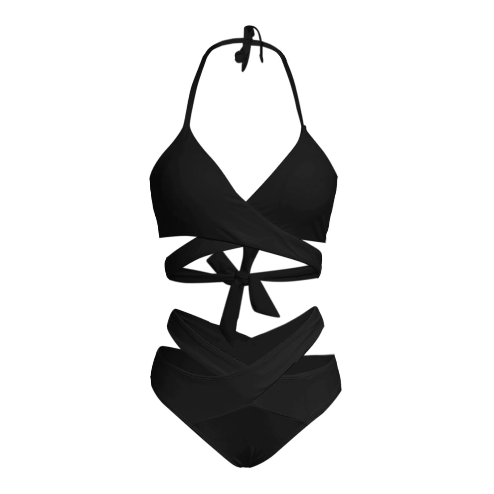 Conjuntos De Bikini Dos Piezas for Mujer, Talle Alto, Traje Baño Push Up, Cruzado, Negro, XXL