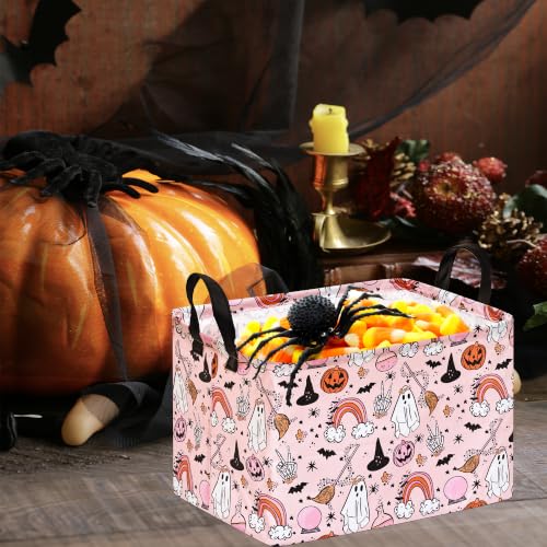 Image of Gost Pattern Halloween Storage Basket Shelf Basket Storage Bin, Nursery Basket Organizer Box for With Handles for Room Deco