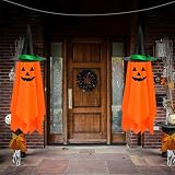 2 Pack Halloween Hanging Decorations Outdoor - Halloween Hanging Pumpkin Decorations Decor Pumpkin Ghost Orange Cute Pumpkin Decorations Decor for Kids Outdoor Outside Garden.