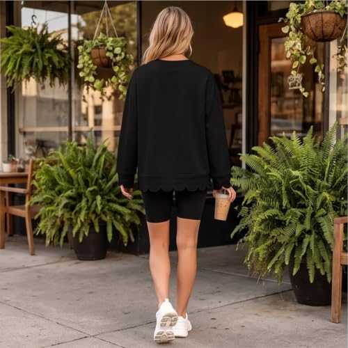 V Neck Scalloped Sweatshirts Women Oversized Layered Pullover Sweatshirt - image 8