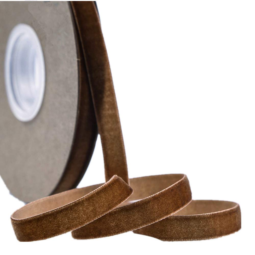 Velvet Ribbon for Crafts 20 Yard, 3/8, 5/8, 1 Inch Widths, Multicolour (Brown, 10mm)