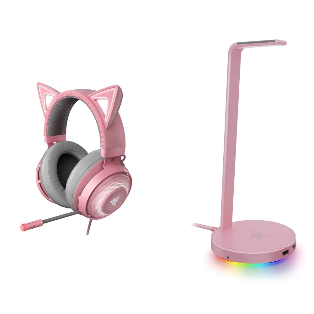 Razer Kraken Kitty RGB USB Gaming Headset + Base Station V2 Chroma: Quartz Pink - Quartz Pink Headset + Chroma Stand Kraken Kitty