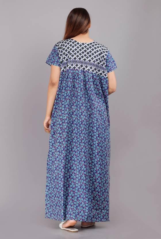 Image of Women Flower Printed Casual Wear Cotton Nighty - Gown-MFNT5014