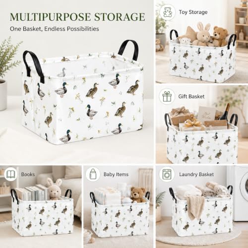 Image of Mallard Duck Storage Basket, Foldable Toy Bin, 14.5 x 10.2 x 9.4 Inches