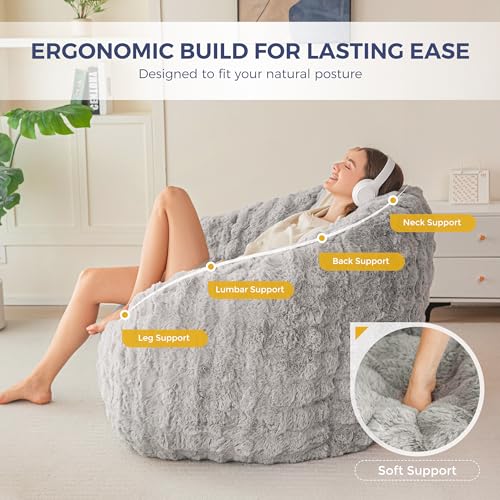 Image of MAXYOYO Giant Bean Bag Chair for Adults, Stuffed Shell-Shaped Large Bean Bag Couch, Cozy Living Room Chair with Filler, Floor Sofa Lazy Sofa for Bedroom Living Room, Grey