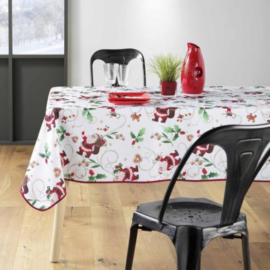 Nappe Noël rectangle sans repassage anti-tache blanche imprimé père noël 3m x 1m50