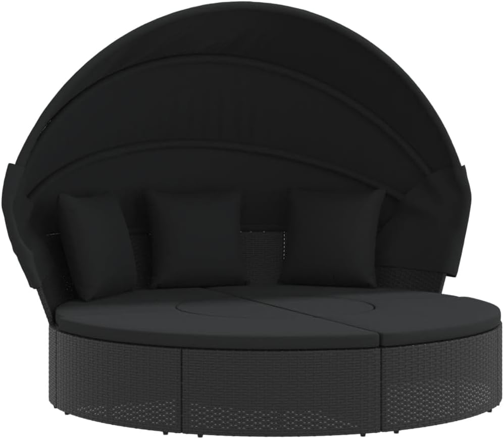 Outdoor Beds Patio Lounge Bed with Canopy and Cushions Black Poly Rattan,Patio Lounge Bed with Canopy and Cushions: Comfort and Style for Outdoor Living Beds for Patio, Lawn & Garden