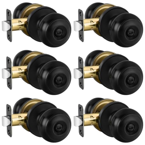Haidms 6 Pack Matte Black Door Knobs Interior Privacy, Black Interior Door Knobs for Bedroom or Bathroom Classic Round Doorknobs Hardware