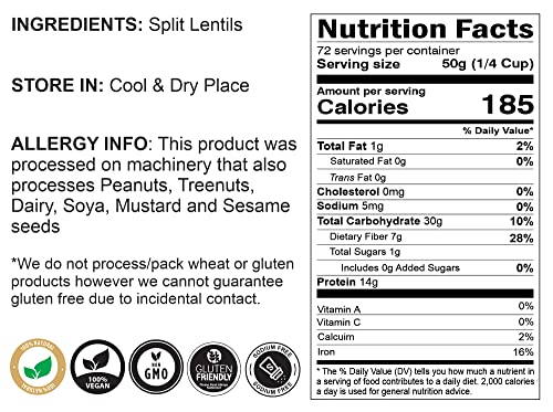 Image of Rani Masoor Dal (Indian Red Lentils) Split Gram 128oz (8lbs) 3.63kg Bulk ~ All Natural | Gluten Friendly | NON-GMO | Kosher | Vegan | Indian Origin