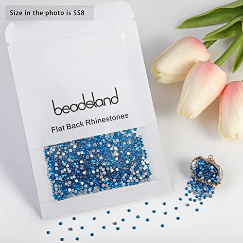Image of Beadsland 2880pcs Flat Back Crystal Rhinestones Round Gems for Nail Art and Craft Glue Fix,Capri Blue,SS8,2.3-2.5mm | Flatback Glass Gems, 2.3-2.5mm, for Nail Art Craft, Glue Fix