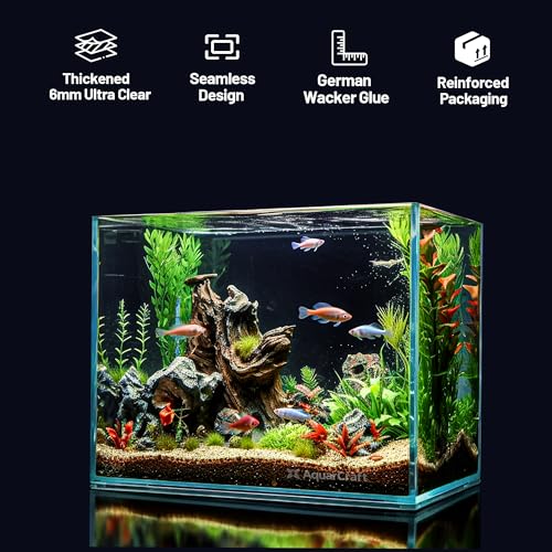 Image of 10 Gallon Rimless Aquarium, Ultra Clear Low Iron Fish Tank | 6mm low iron glass, 17.7 x 11.8 x 11.8 in rectangular design for aquascaping, planted tanks, betta fish and shrimp
