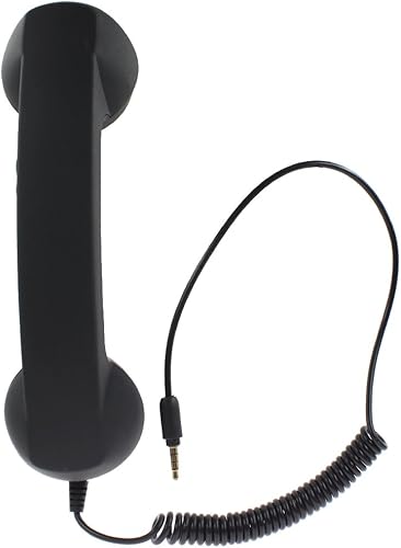 Miniatura 2 de DONG - Teléfono retro de 0.138in, receptor a prueba de radiación para teléfono 4, 5, 6, 7, micrófono de micrófono clásico (negro), color negro