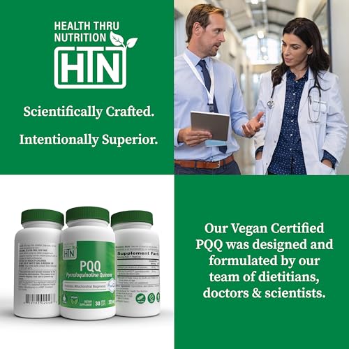 Image of Health Thru Nutrition PQQ 20mg 30 Servings Pyrroloquinoline Quinone as PureQQ | Promotes Mitochondrial Biogenesis | Certified Vegan | Non-GMO Gluten Soy Free Capsules| Clean Label PQQ Supplement