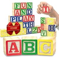 Skoolzy 30 PCS Baby Blocks - Small Wooden ABC Blocks for Toddlers 2-5 - Alphabet Learning & Building Toys
