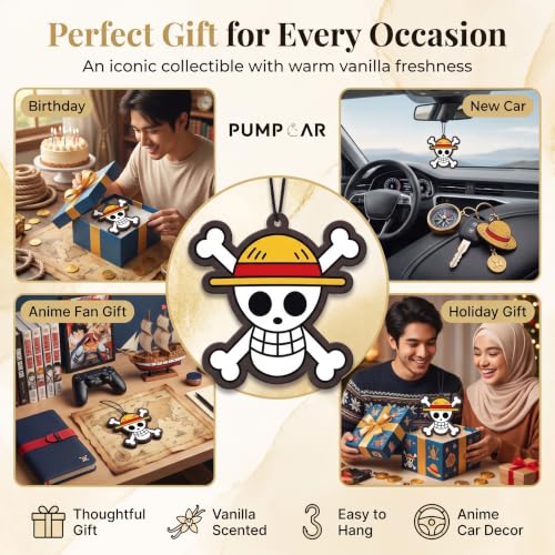 Image of PumpCar car air freshener 2-piece double-sided skull hanging vanilla-scented for rearview mirror Car Interior Accessories Household Gifts Pirate Manga Fans Jolly Roger Truck SUV Home Office Decor