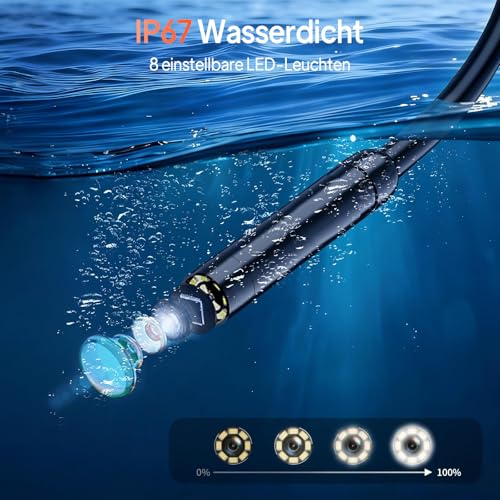 Endoskopkamera mit Licht, AOPICK 8mm IP67 wasserdichte Endoskop, 4.3' IPS Bildschirm...