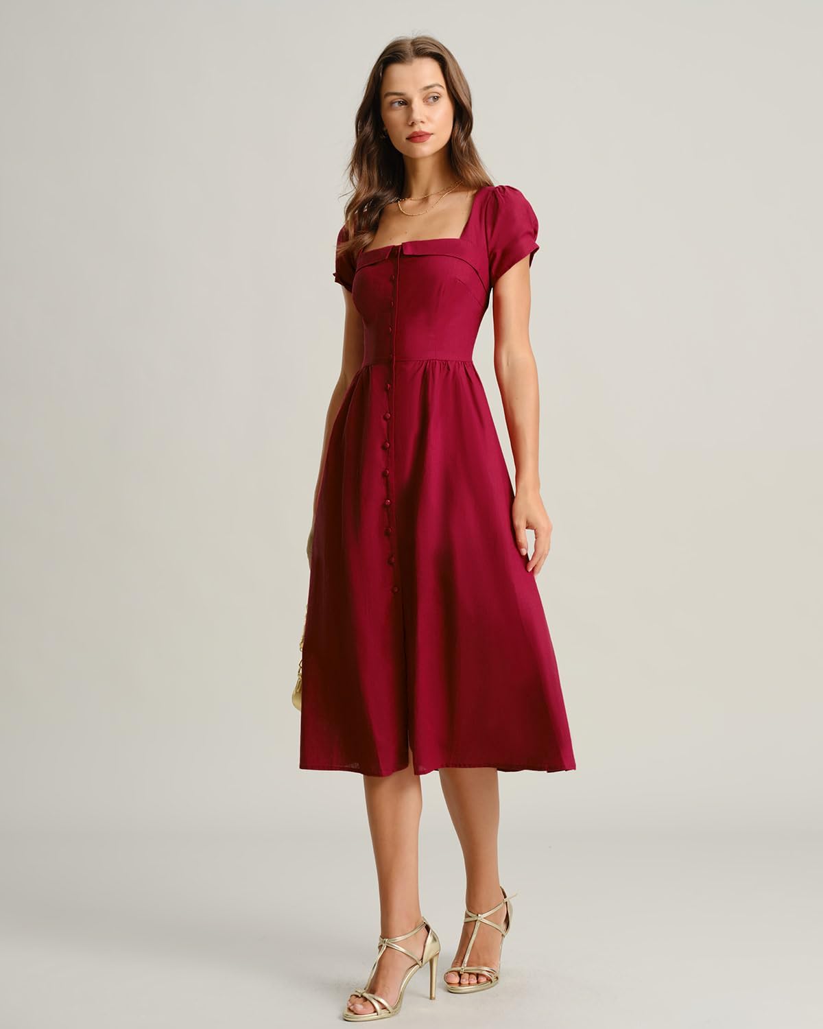 RIHOAS Casual Dresses for Women Short Sleeve Square Neck Midi Dress image 3