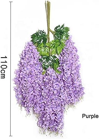 24 Stems Artificial Wisteria Vines, Fake Wisteria Vine, Hanging Garland Silk Flower for Wedding Decorations Home Garden Party Decor Simulation Flower, (Purple)