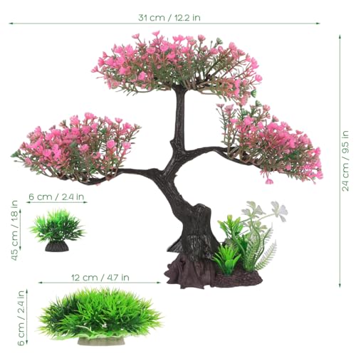 Image of Beaupretty 1 Set Artificial Aquarium Plants Pink Cherry Blossom Tree Decor Fish Tank Tree Decorations Plastic Realistic-Plants Turtle Tank Plants Aquatic-Plants Grass Flowers