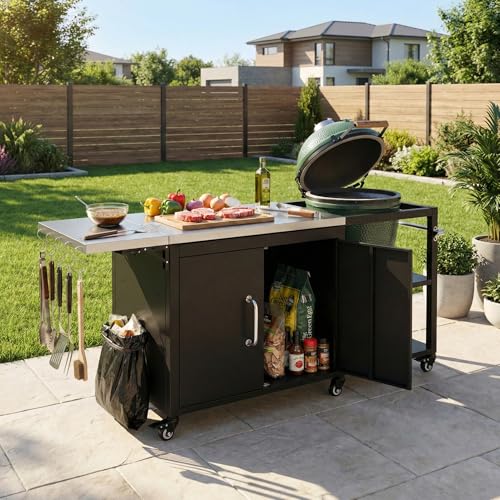 76.6" Outdoor Large Grill Cart with Storage Cabinet,Outdoor Kitchen Island