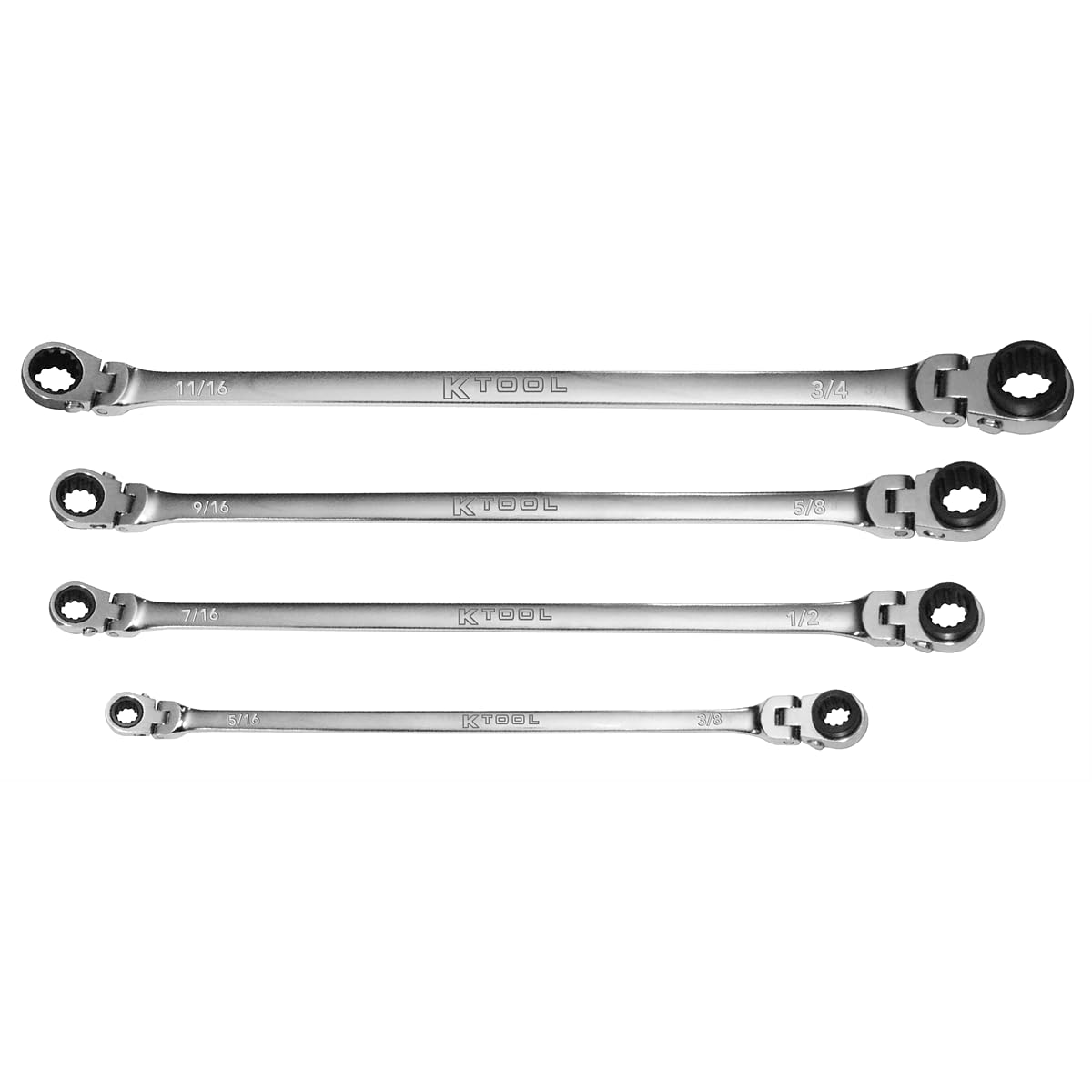 K Tool International KTIXDRF7 SAE Double Box Univ Spline 90 Tooth Rev Rat Wrench Set - 4 Piece