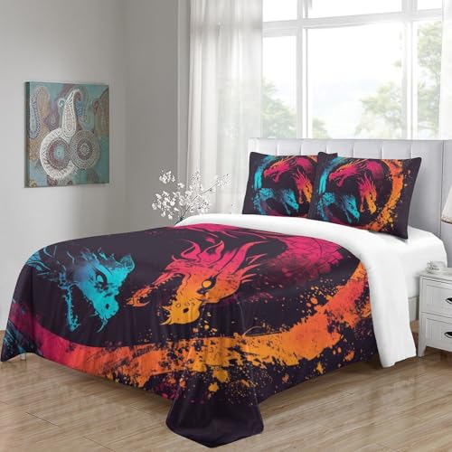Housse de couette dragon 260x220 cm parure de lit microfibre avec fermeture éclair - 5
