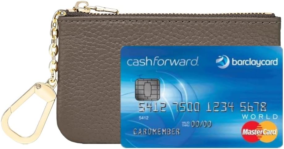 Luxury Zip Key Chain Pouch | Mini Coin Purse Wallet Card Holder with Clasp | for Men Women (Grey - Pebbled Leather) - Image 4