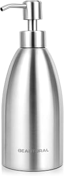 BEAUTURAL Stainless Steel Countertop Soap Dispenser 15.2 Oz, Rust-Proof Liquid Soap Pump Bottle for Kitchen, Bathroom and Countertop Hand Dish Lotion[Upgraded Version]