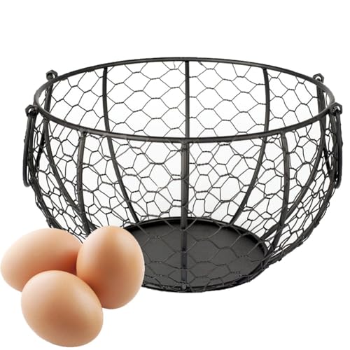Canasta de recolección de huevos: cesta de huevo de alambre de metal, organizador de almacenamiento de huevos de pollo al estilo de granja, cesta de usos múltiples para huevos frescos, frutas, verdura
