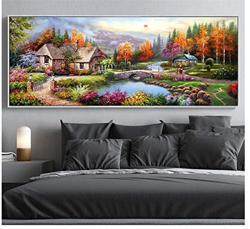 Peinture diamant village de rêve grand format pour décorer un salon chaleureux