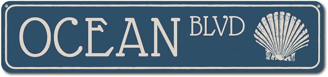 Ocean Blvd Sign, Custom Beach Street Sign, Metal Seashell Boulevard 239 Metal Signs 40x10 cm