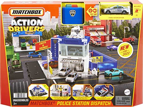 Matchbox Action Drivers Police Station Dispatch Playset With 1 Helicopter & 1 Ford Police Car, With Lights & Sounds #TOP5