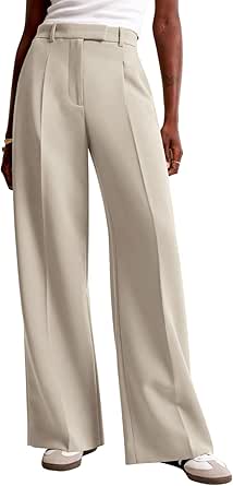 Women Wide Leg High Waisted Business Casual Pants with Pockets