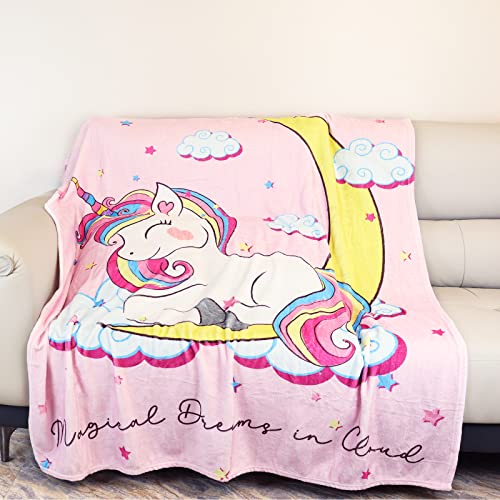 Couverture de Licorne, Couverture Polaire Douce en Flanelle Douce pour pour Filles Enfants, Couverture Polaire en Microfibre pour canapé, Chambre, Voyage (Lune, 150x200cm) Cover