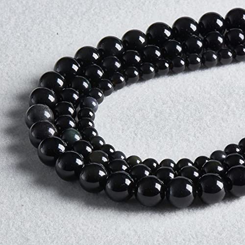 Image of 51pcs Natural Beads Round Gemstone Beads Obsidian Loose Beads for Jewelry Making 8 MM || Feng Shui || Gemstone || Reiki || Healing || ओब्सीडियन