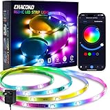 🌟【5M Tira LED RGB con IC】 La tira de LED está incrustada con chips de rgbic con ic, lo que permite que la tira de LED muestre varios colores en una línea al mismo tiempo para lograr un efecto de arcoíris. 24 LED por metro, un total de 120 LED con 5 metros, es más brillante y colorido.