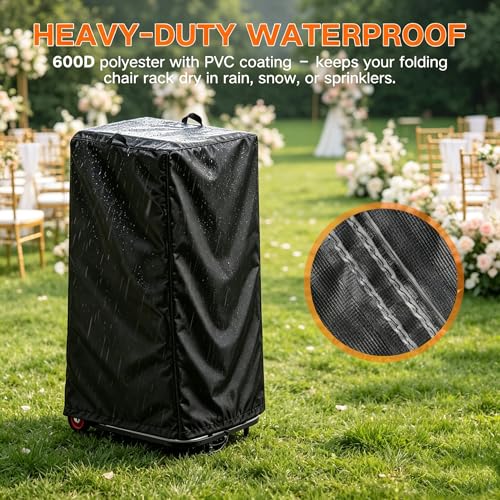 Image of Folding Chair Rack Cover for VEVOR Hanging type | Waterproof Chair Cart Cover, Folding Chair Storage Dolly Chair Holder Covers- 23 inch L x 23 inch W x 44 inch H
