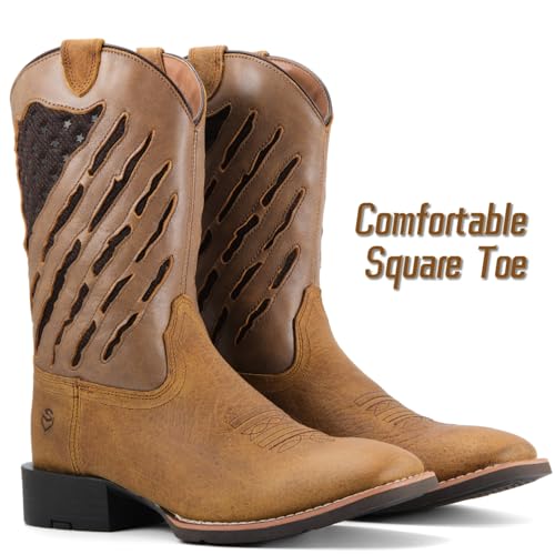 Image of SUREWAY Western Boots For Men - Mens Square Toe Cowboy Boot, Oil /Slip Resistant, Durable Fashionable Classic Pull on 10 Inch Mid-Calf Wellington Boots