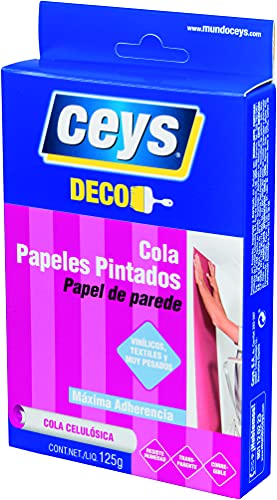 Ceys - Cola Papel Pintado - Máxima adherencia - Para vinilos, textiles y muy pesados - Cola celulósica - Transparente - 125GR