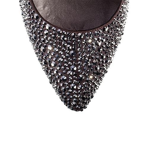 FSJ Women Classy Closed Toe Platform Pumps High Heel Full Rhinestone Studded Sparkly Stilettos Slip On Party Evening Dress Shoes Size 4-16 US4