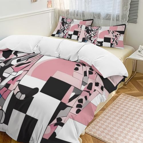 ZGDPBYF Conjunto de capa de edredom de tigre animal tamanho Queen preto e branco rosa geométrico ros