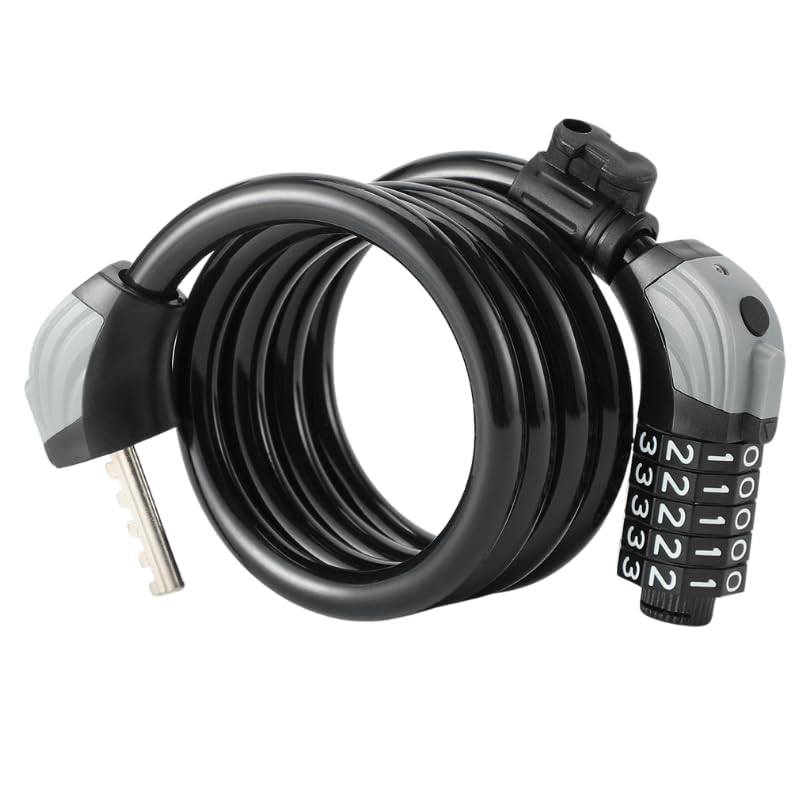 Cable Lock 5 Digits 120 cm/10 mm with Light, Bicycle Lock, Motorcycle Helmet Lock, Electric Scooter Lock, Anti-Theft, Black