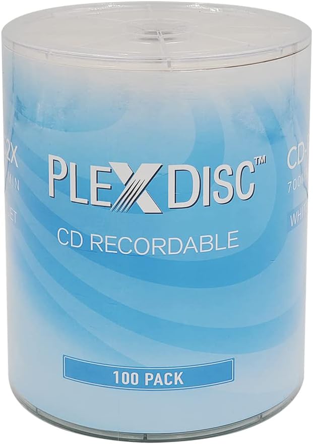 CD-R 700MB 52X White Inkjet Hub Printable Recordable Media - 100pk Blank CDs for Burning Music, Data, Photos, CDR Discs, Writable CD, Empty CD-R, (No Container) FFB