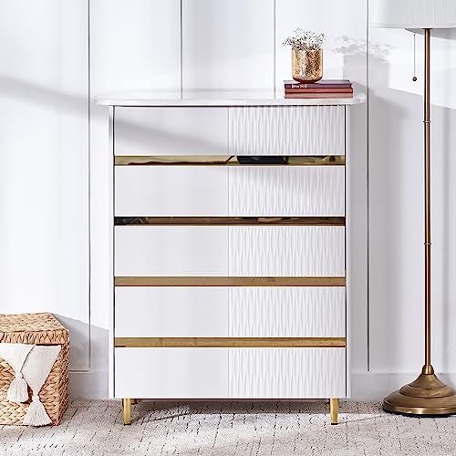 Image of Home Centre | Vegas Chest of 5 Drawers | Chest of Drawers for Bedroom | Engineered Wood | Grey | 1 Year Warranty