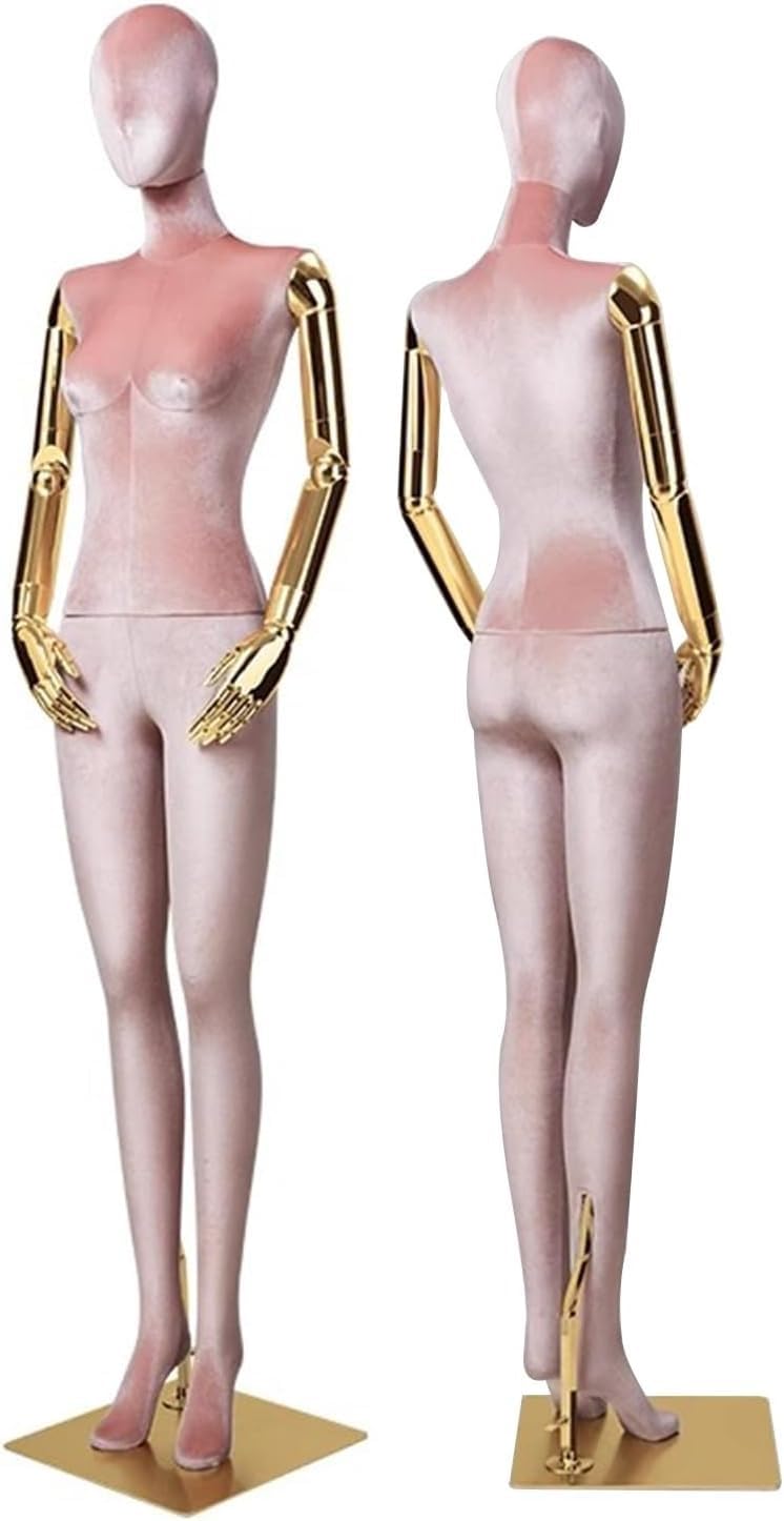 CONGRUI Full Body Retail Mannequins, Velvet Torso And Electroplated Arms Are Rotatable Detachable, For Clothing Store Showcase(Pink)